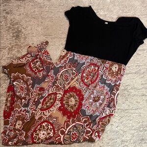Black and Multicolor Patterned Women's Dress